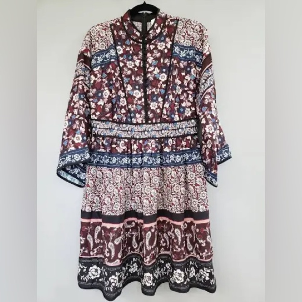 NWOT kate spade floral paisley print long sleeve dress in brown, navy, blush